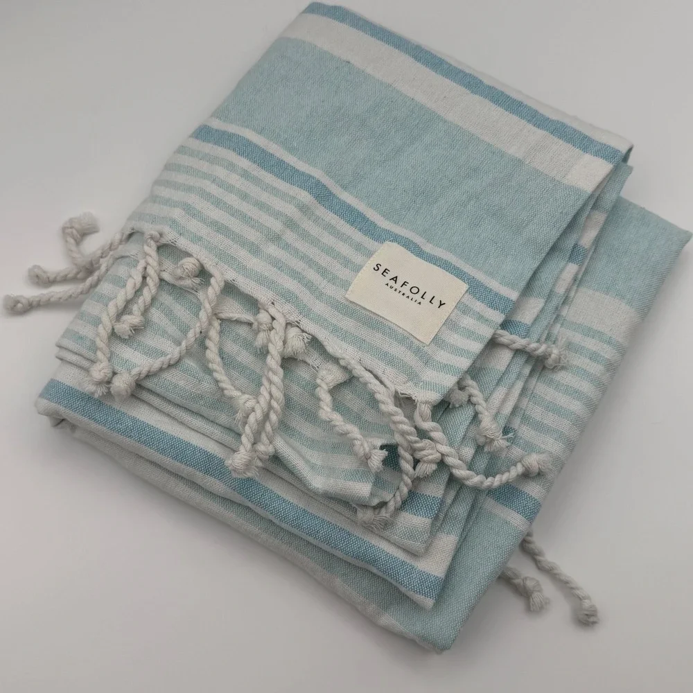 Seafolly Australia Turkish Towel‎ Set Blue Mist Stripe Beach Bag NEW